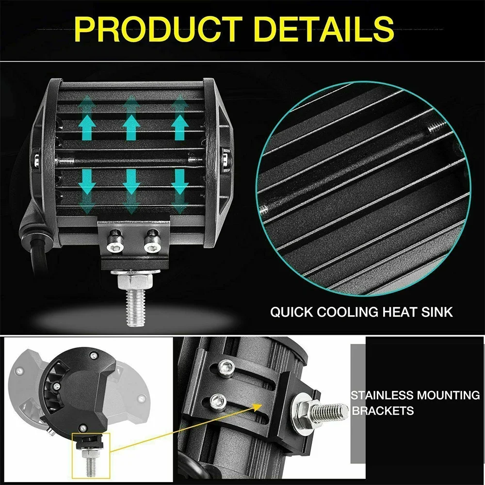 4 inch 60W Work Light Spot Flood Offroad Car Lights Bar with Universal Trailer Tow Hitch Mount Bracket for Pickup Truck Van