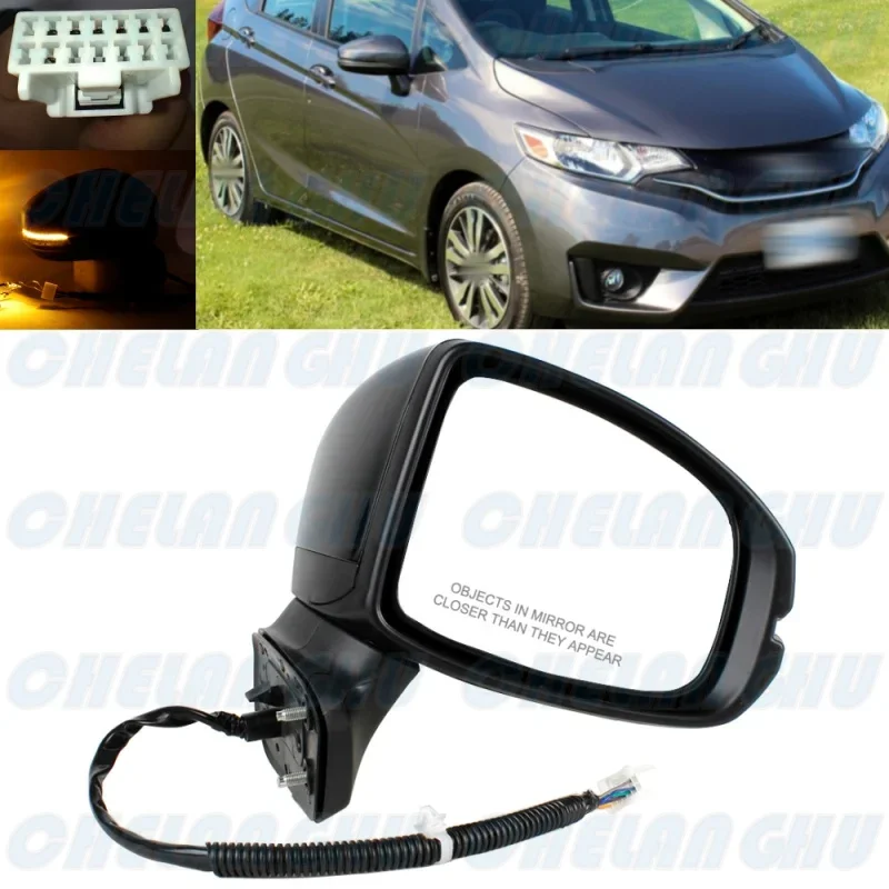 For Honda fit 2015 2016 2017 2018 2019 2020 US version Right 7 Pins Black Painted Heated Power Adjust Turn Light Mirror Assembly