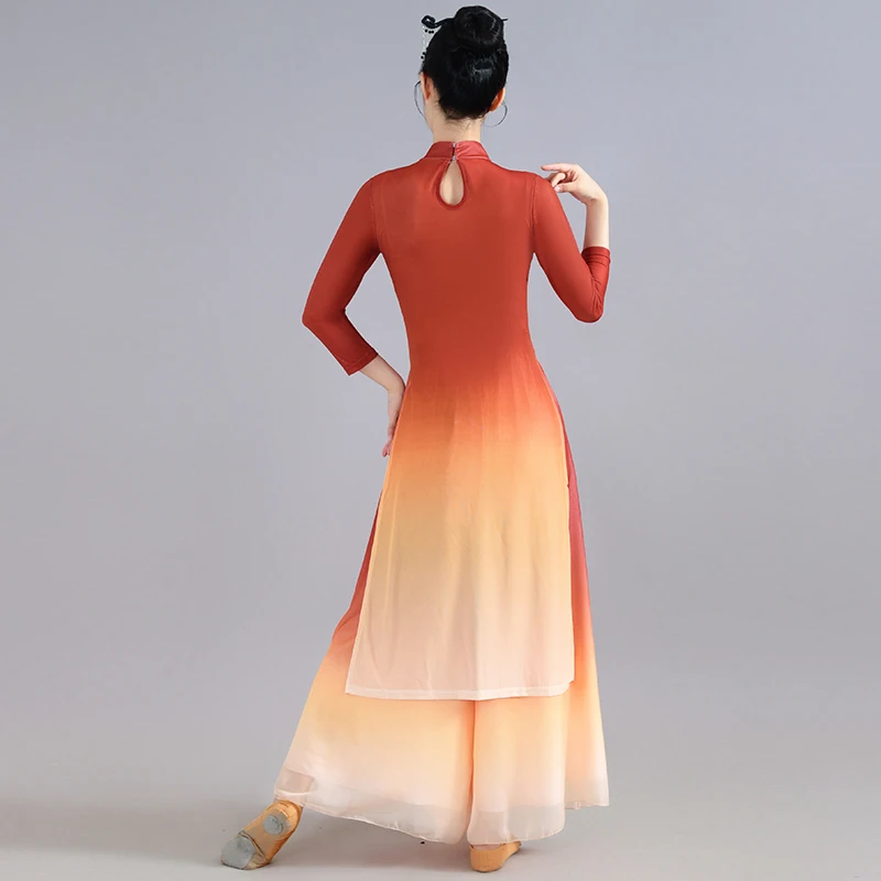 古典舞踊のガーゼ衣装、エレガントな中国風チャイナドレスと扇子舞のドレス、新しいスタイルの女性用スーツ