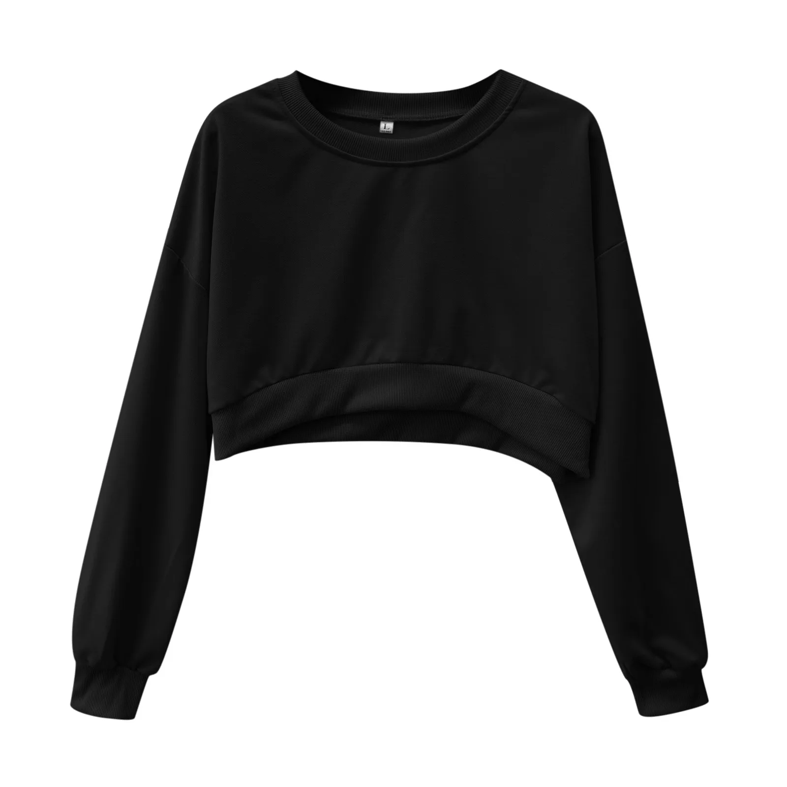 2024 New Fashion Cropped Hoodie Casual Y2k Loose Sweatshirt Solid Color Long Sleeve Round Neck Hoodies Kpop Korean Style