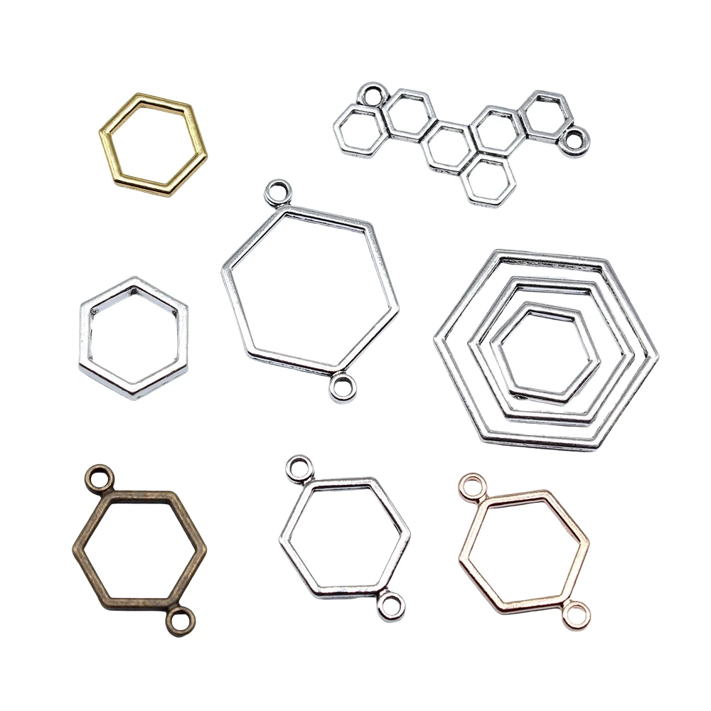 40pcs Hexagonal Honeycomb Charms Bee Honey Beehive Pendants Making DIY Handmade Craft Finding Jewelry