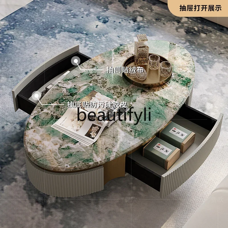 

zx1HLight luxury coffee table post-modern model room living room Italian marble oval coffee table