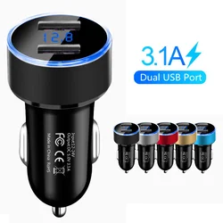 3.1A Dual Usb Car Charger 2 Ports Lcd Display 12V Car Cigarette Lighter Power Adapter Socket Car Phone Charger for iPhone Xiaomi