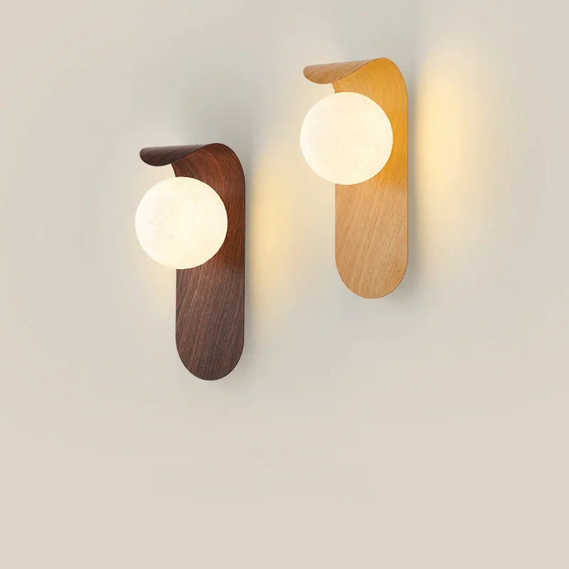 

Nordic Log Wood Walnut Color Wall Light Bedroom Study Wall Lamp Modern Background Wall Bathroom Stair Corridor Led Light