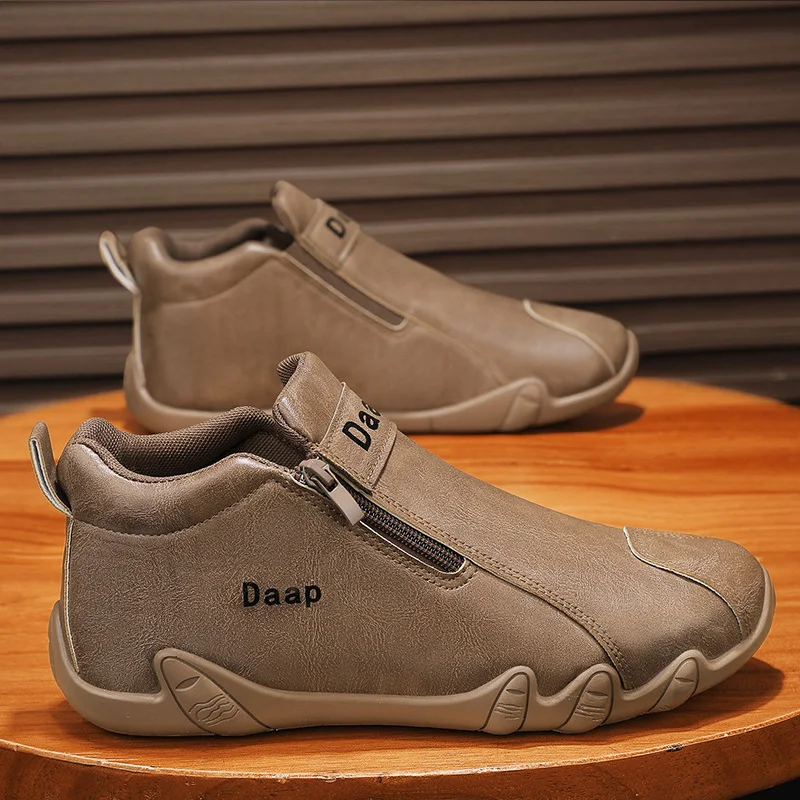Men's shoes Autumn 2024 new high-top casual leather shoes men's work cargo shoes trend all match outdoor mountaineering shoes
