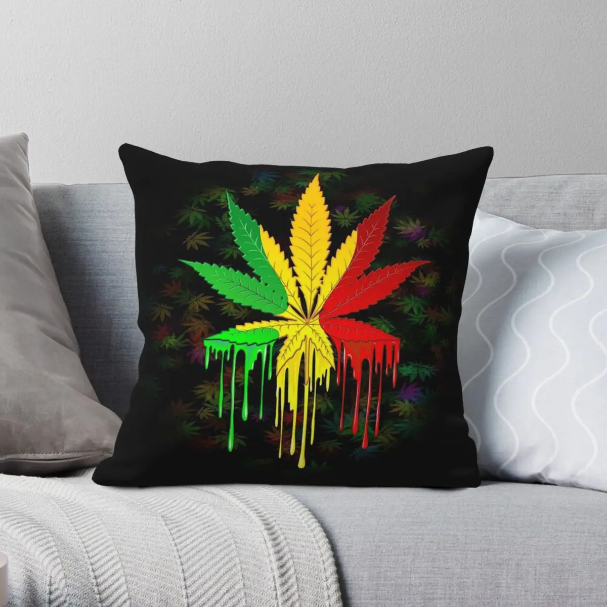 Leaf Rasta Colors Dripping Square Pillowcase Polyester Linen Velvet Pattern Zip Decor Pillow Case Car Cushion Cover