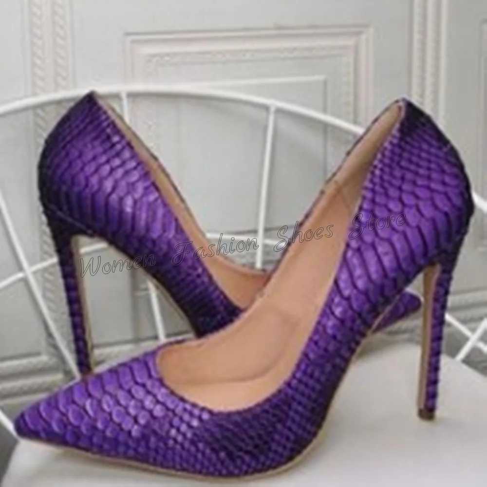 Purple Scale Pattern Pumps Stilettos High Heels Pointed Toe High Heel Shoes for Women Fashion Heels 2024 New Zapatos Para Mujere