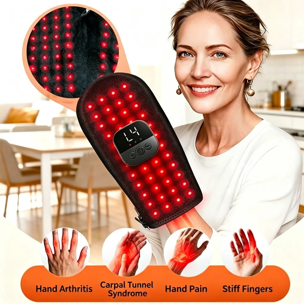 660nm 850nm Red Light Therapy Gloves Heating Vibration Hand Massager 3000mAh Timer for Hand Arthritis Stiff Joint Soreness view 4