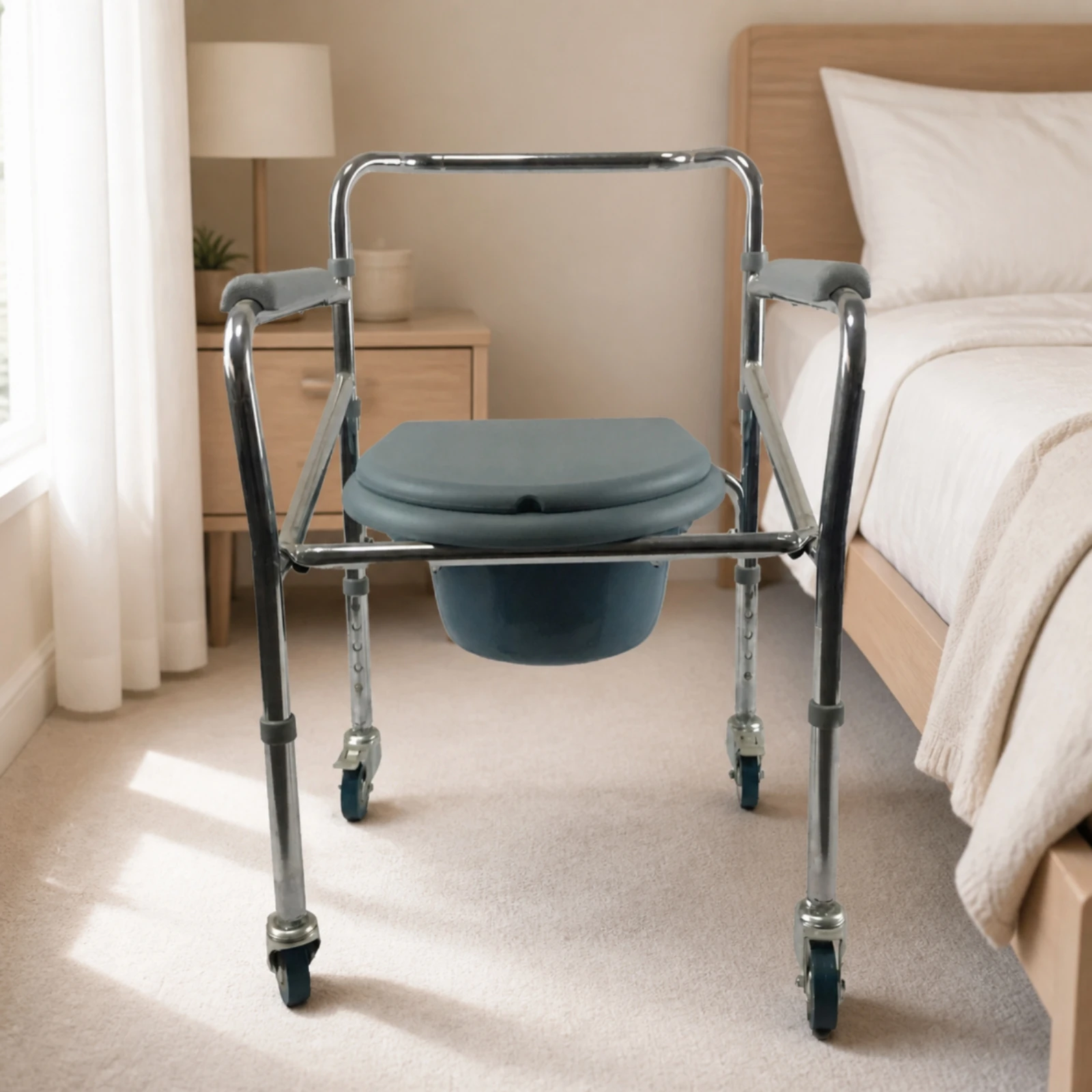 Folding Bedside Commode Chair Portable Foldable Bedside Commode Chair Detachable Container Sturdy for Recovery Patients