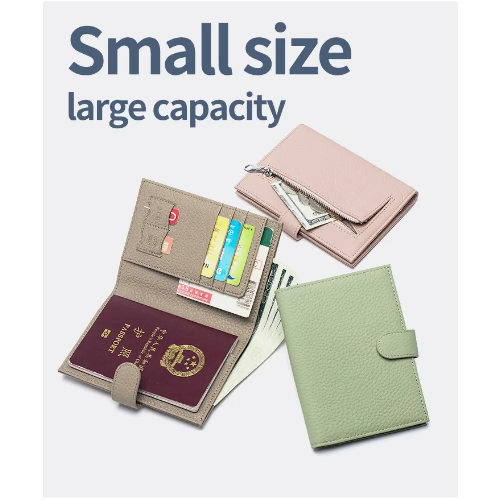 

New Genuine Leather RFID Ultra-thin ID Card Holder MultifunctionTicket Clip Passport Female Wallet Large Capacity Women Bag