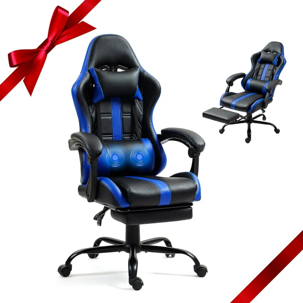 Massage Gaming Chair, Video Game Chair with Footrest, Ergonomic Computer Chair with Headrest and Lumbar Support, Height Adjusta