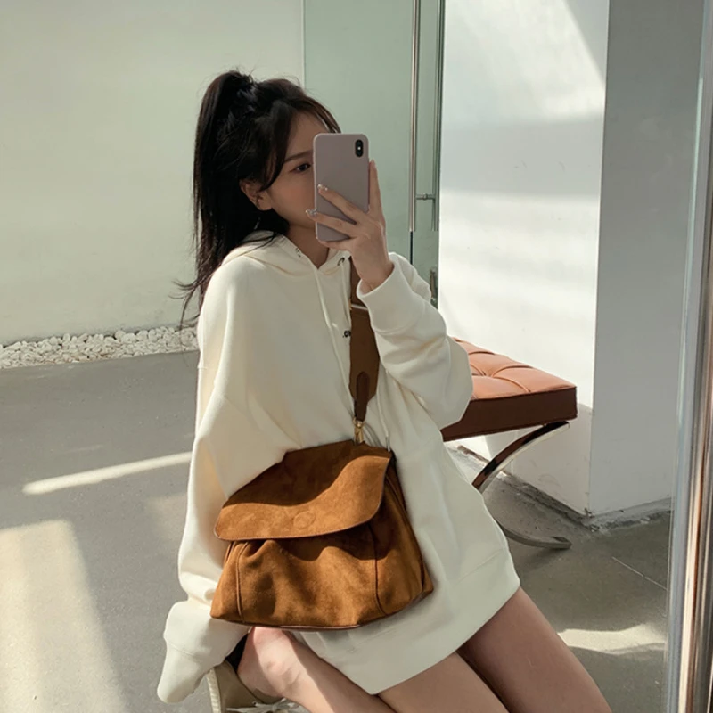 Trendy Women Korean Streetwear Crossbody Bag Y2k Aesthetic Casual All Match Handbags Fashion Solid Vintage Shoulder Bags Female