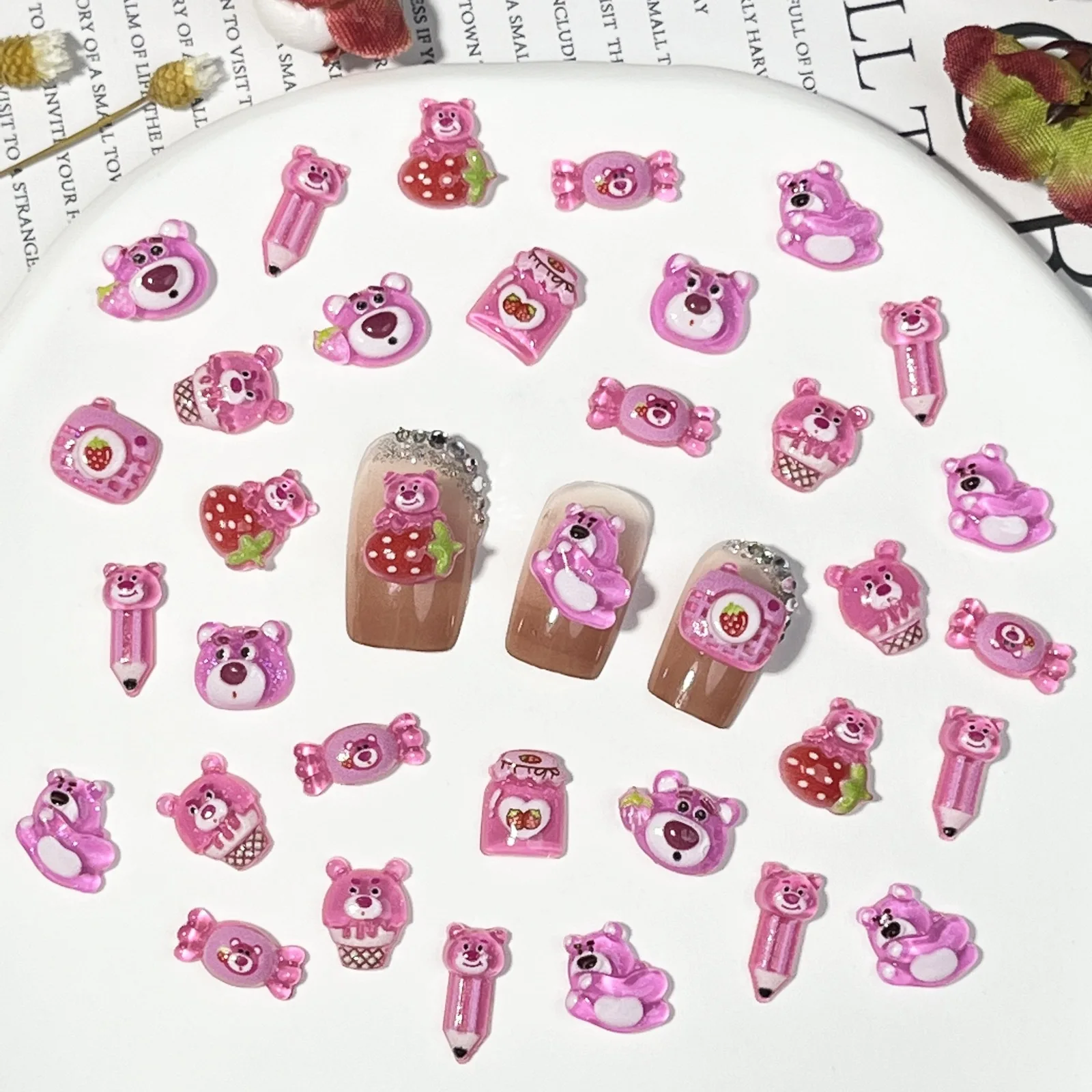 20pcs Disney Lotto การ์ตูนเล็บ Charms สําหรับ DIY เล็บ Kawaii น่ารักเรซิ่นตกแต่งเล็บ