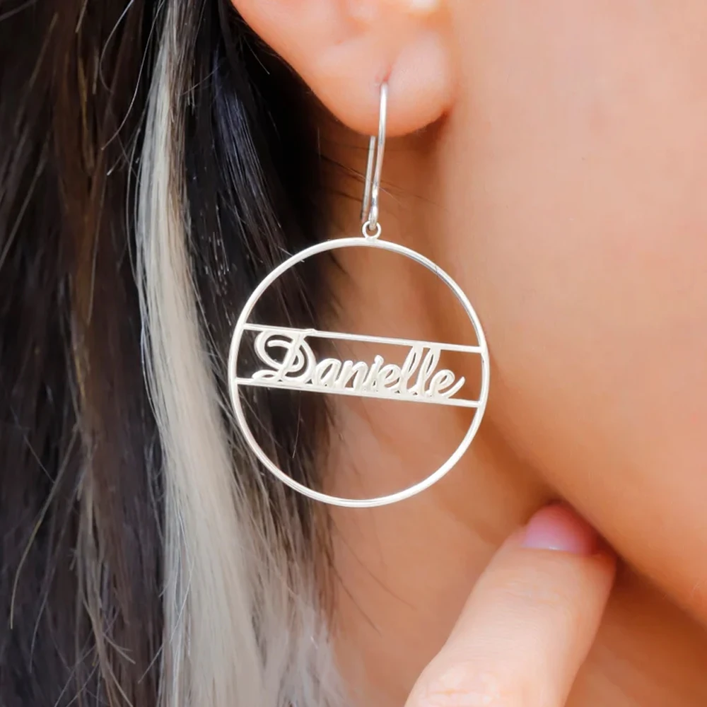 Haiyufly-pendientes de aro con nombre personalizado para mujer y niña, aretes de acero inoxidable, regalo de joyería de cumpleaños