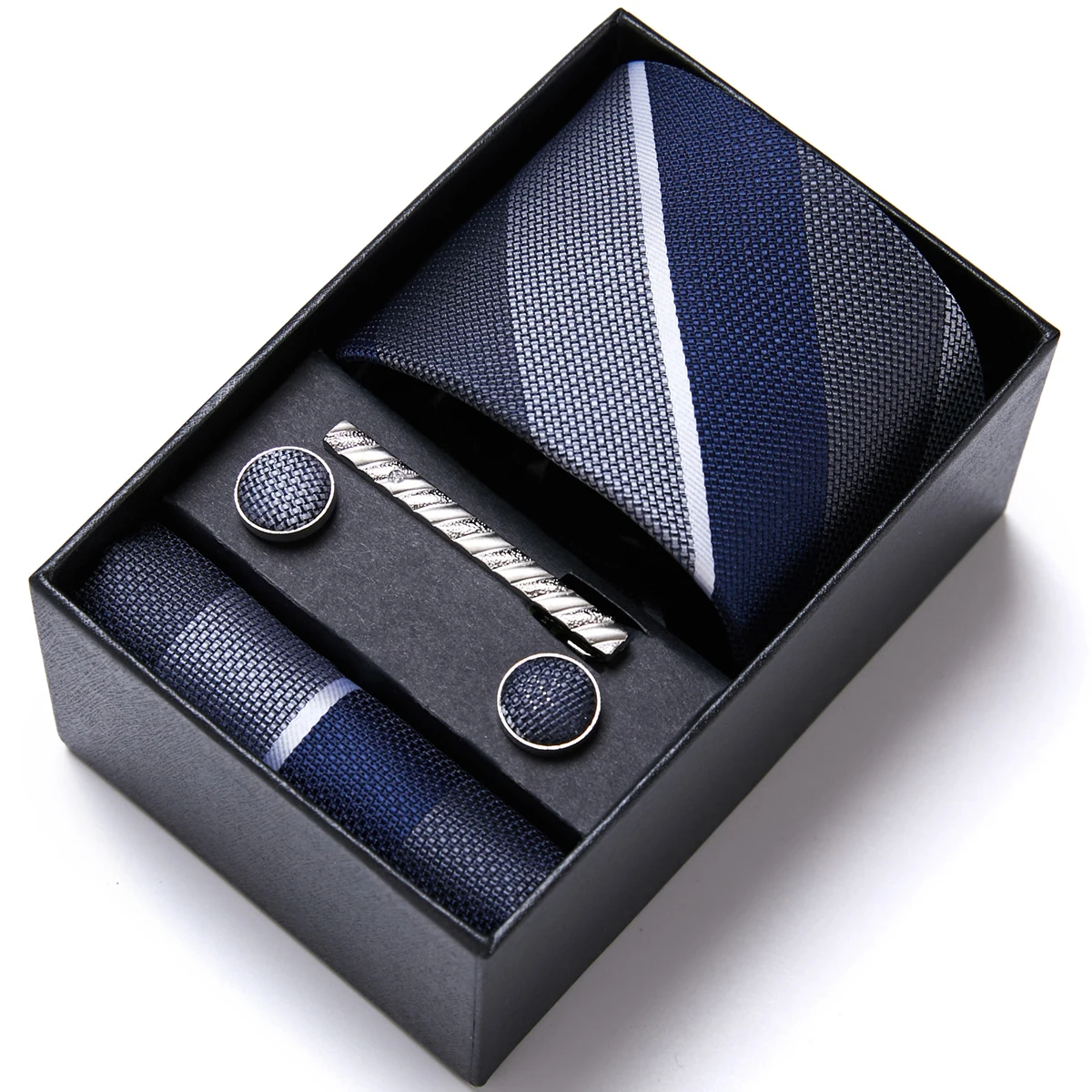 

Hot Sale Brand Tie Handkerchief Cufflink Set For Men Necktie Holiday Gift Box Blue Gold Suit Accessories Slim Wedding Gravatas