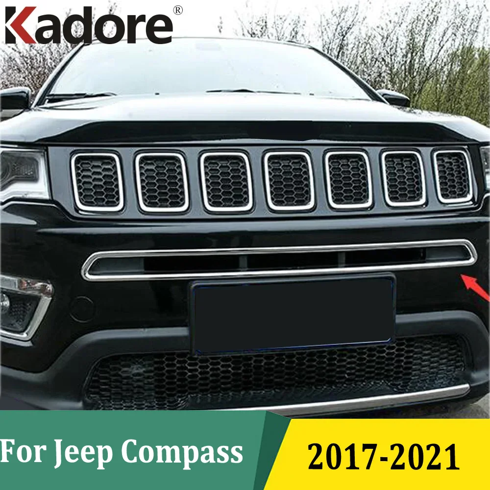 For Jeep Compass 2017 2018 2019 2020 2021 Car Front Bottom Grille Cover Trim Molding Garnish Protector Accessories Chrome