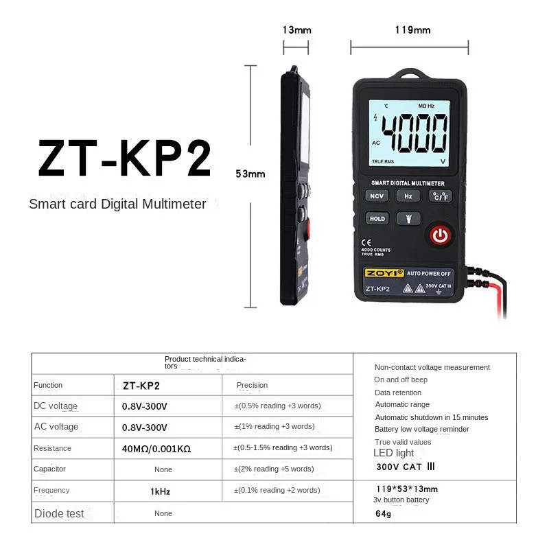 ZOYI Digital Multimeter ZT-KP2 Fully Automatic Multifunctional High Precision Household Maintenance Electrician Universal