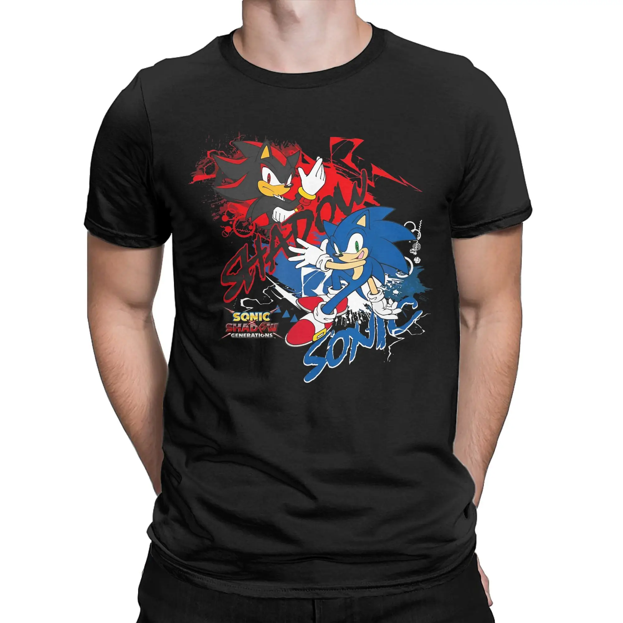 S-Sonic Shadow Generations Men's T Shirt Game Cartoon Cool Creative Tees Short Sleeve Round Collar T-Shirt Cotton Summer merch