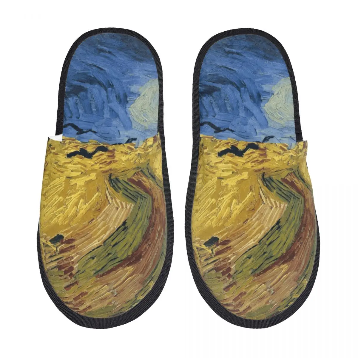Custom Women Wheatfield With Crows House Slippers Soft Warm Vincent Van Gogh Memory Foam Fluffy Slipper Indoor Outdoor Shoes