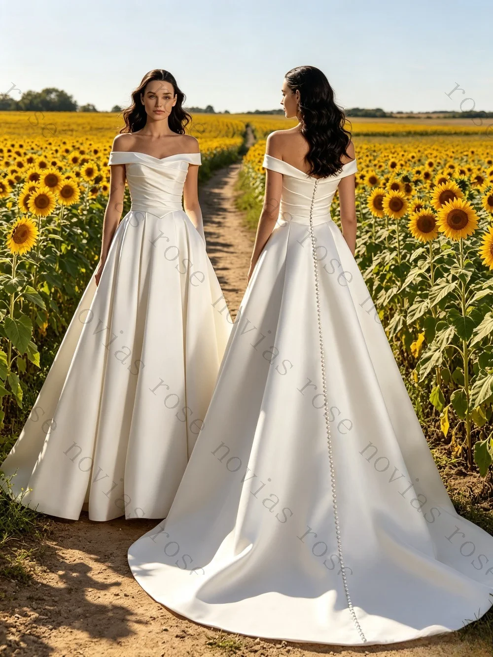 Customized Off Shoulder Satin Sleeveless Wedding Dresses 2026 Long Elegant and Fluffy Skirt Ruffled Edges Suitable for Parties