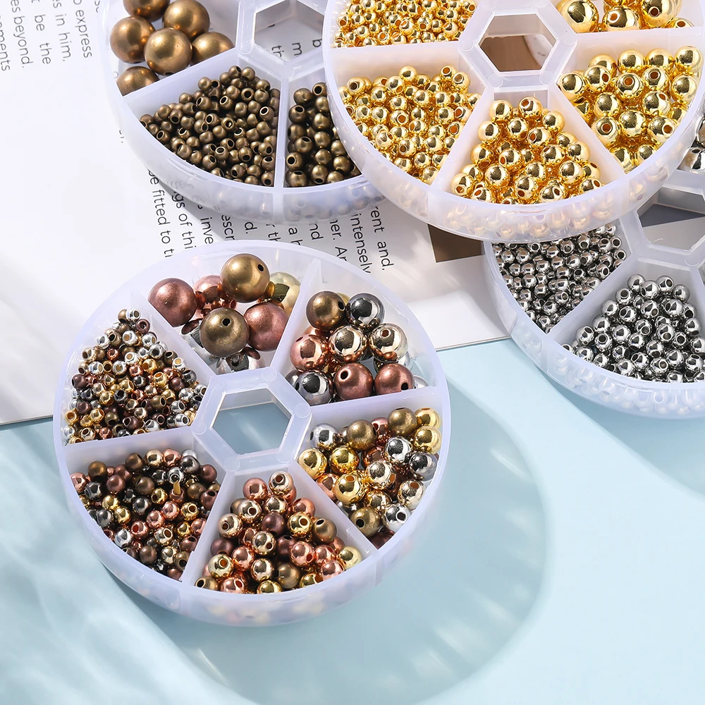 

553pcs 3-10mm CCB Gold Silver Color Spacer Beads Set Box Round Loose Beads Charms Kit For Jewelry Making DIY Bracelet Necklace