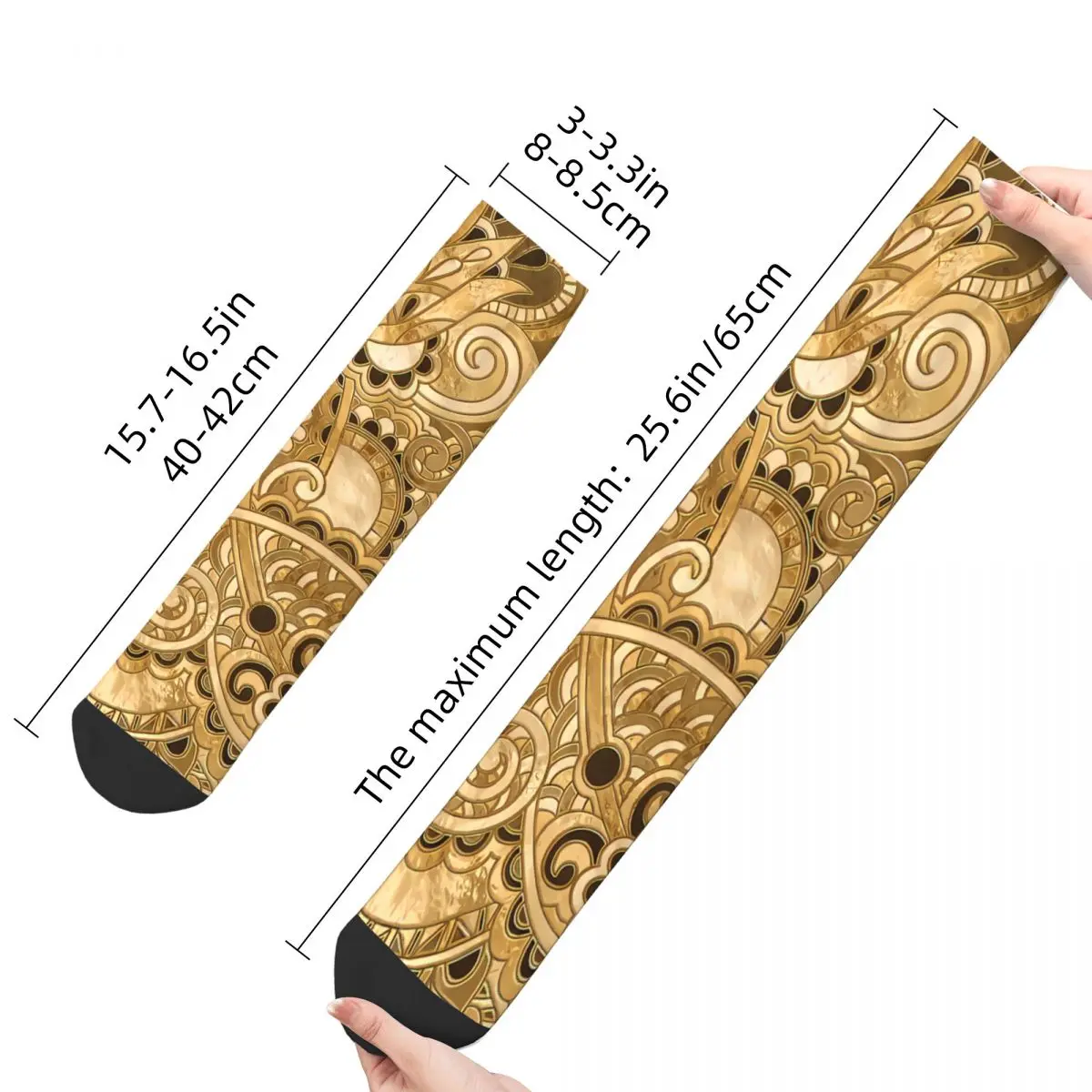 Crazy Sock for Men Paisley Floral Ornament All Gold Hip Hop Vintage Paisley Style Happy Pattern Printed Boys Crew Sock