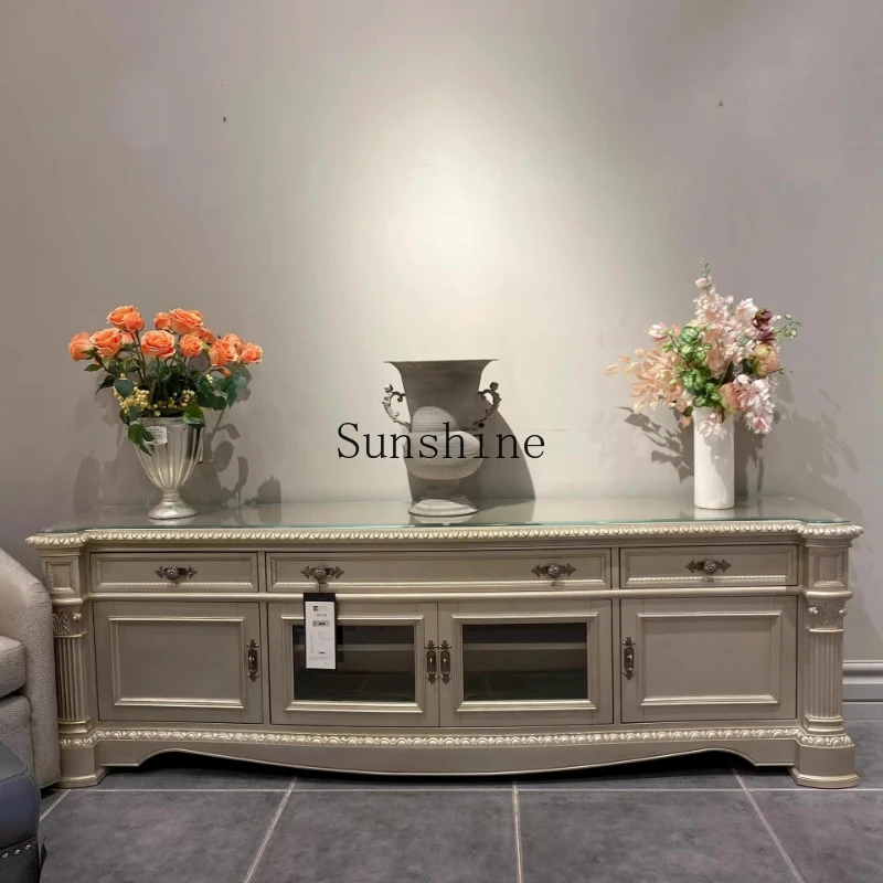

TV cabinet American light luxury European solid wood carving Roman column carving customization