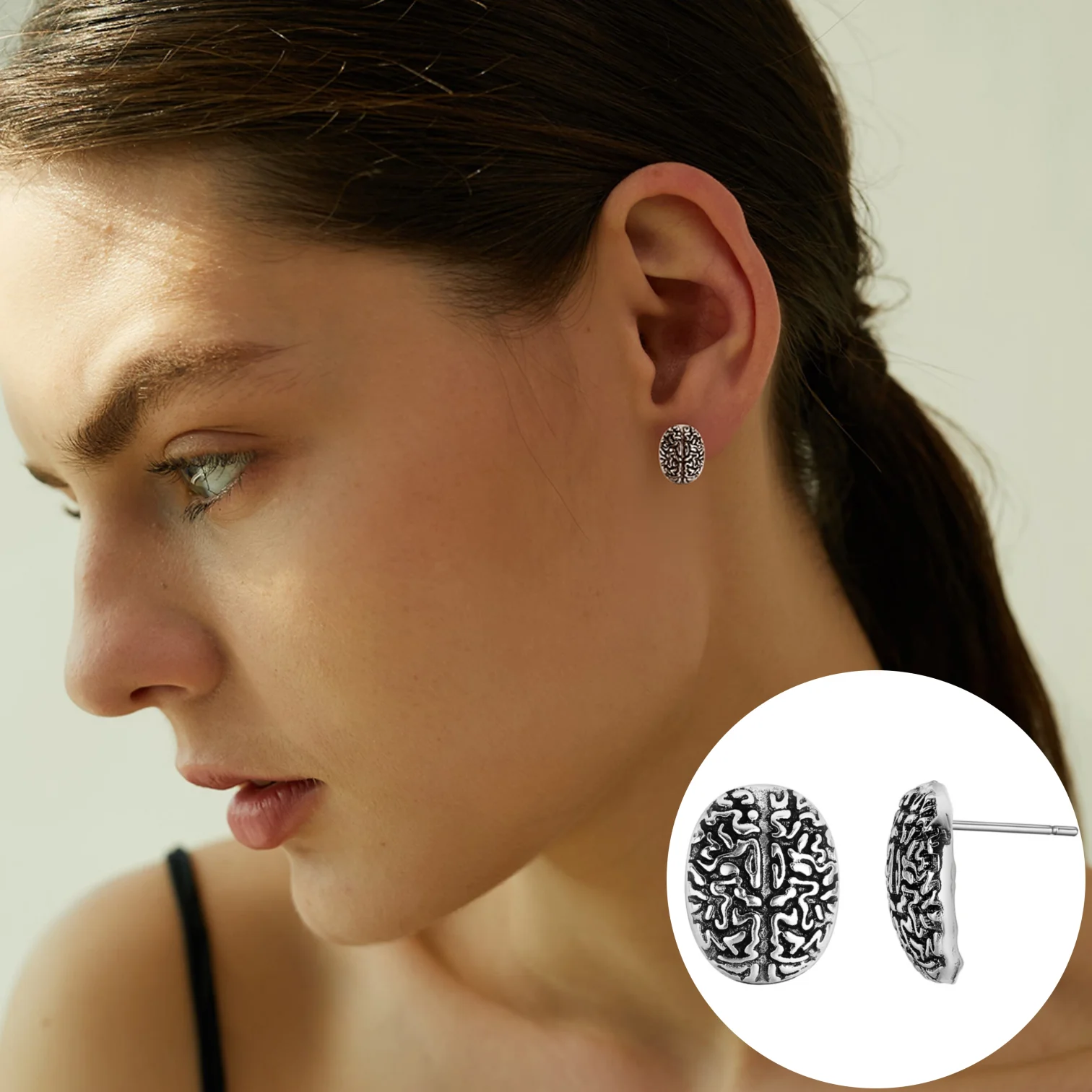 Retro Punk Brain Organ Ear Stud Piercing Cartilage Earring for Women Party Simple Fashion Stainless Steel Jewelry Accessories