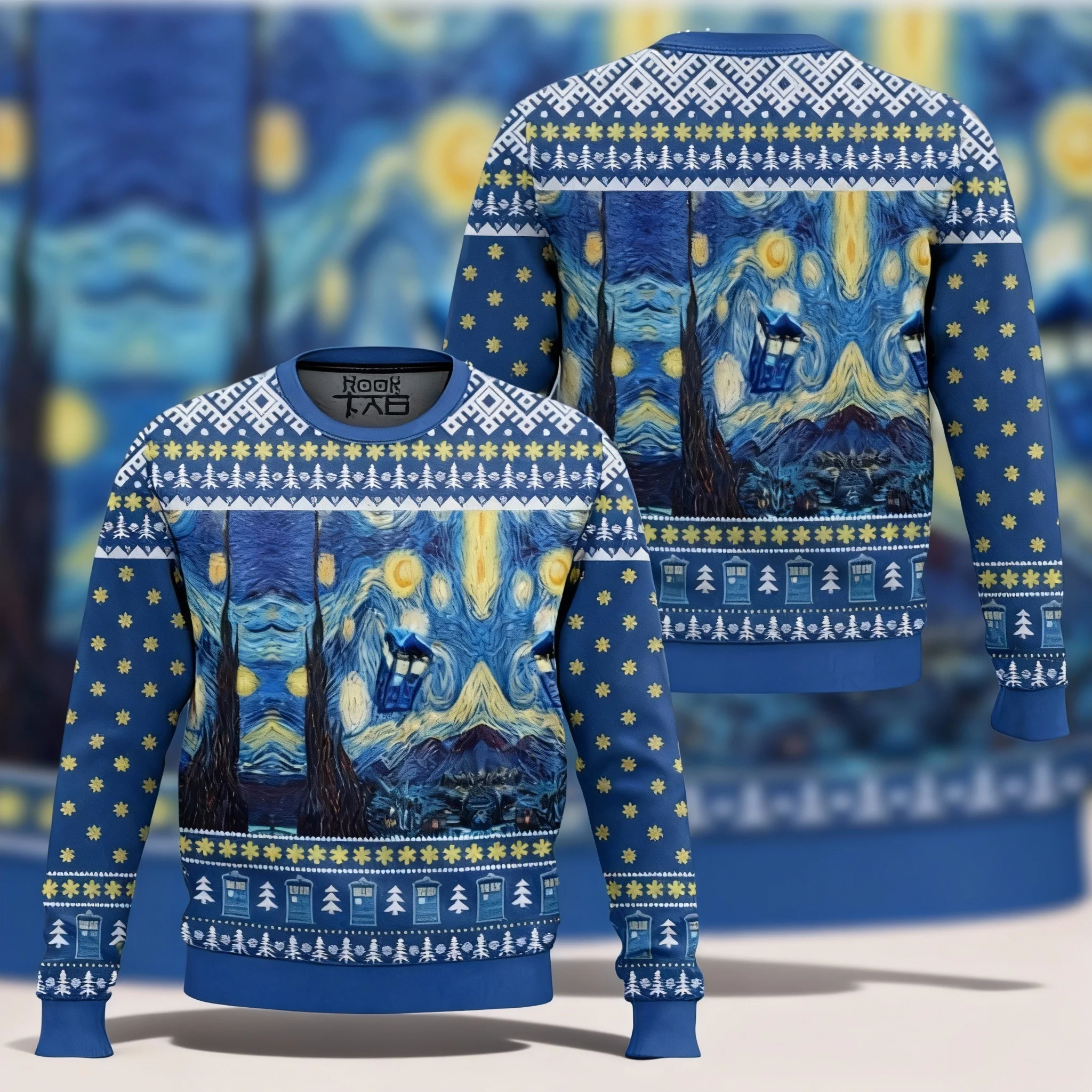 

Осень и зима, новый стиль, тематический рождественский уродливый свитер «Доктор Кто и Звездная ночь», пуловер с капюшоном для взрослых и семьи