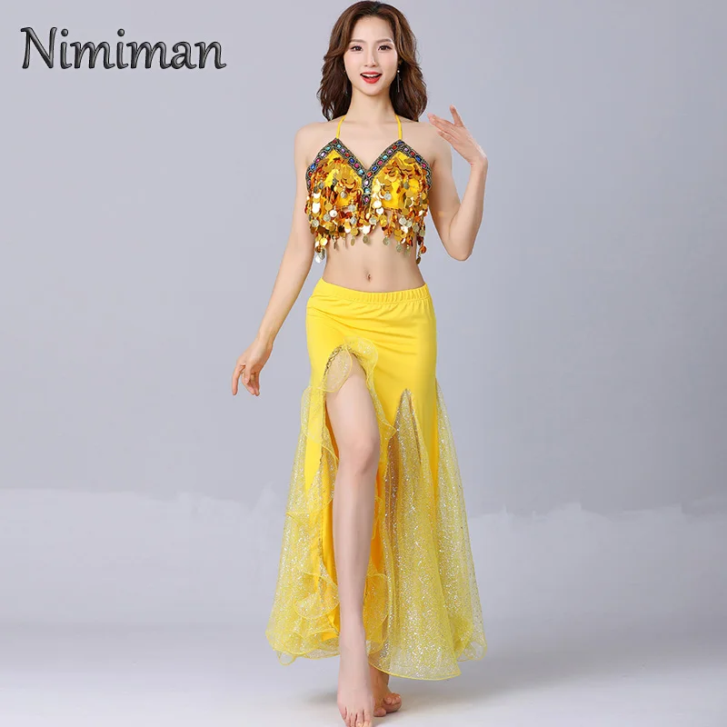 

Belly Dance Skirt Sexy and Beautiful Sequined Split Buttocks Dance Dress Performance Dress Practice Everyday Wear Costumes