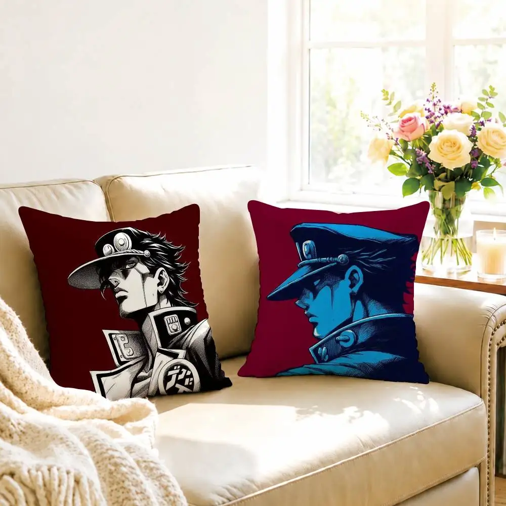 JoJos Bizarre Adventure Jotaro Kujo Pillow Case Square Double-Sided Sofa Cushion Cover Bedroom Bedside Pillow Gift