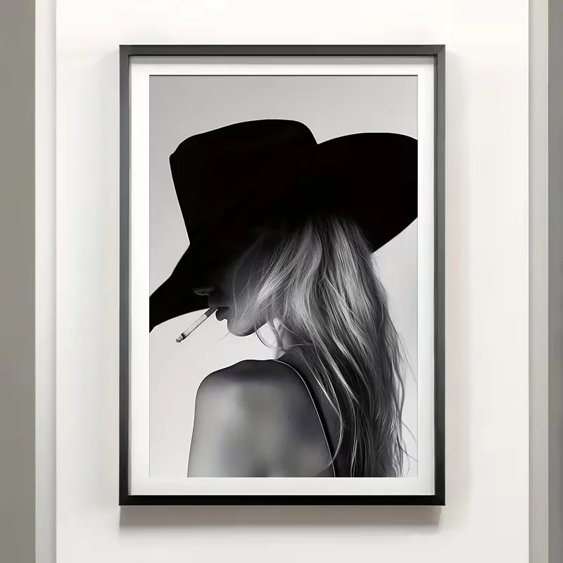 1pc Unframed Black & White Western Cowgirl Canvas Art Print - Minimalist Fashion Aesthetic, Vintage Wall  for Dorm, Apartme