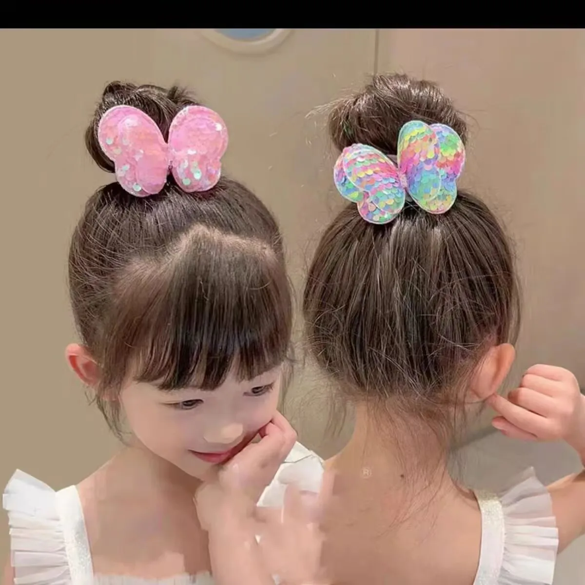 3PCS Pailletten Haar Seil Kinder Scrunchies Große Schmetterling Krawatte Hohe Pferdeschwanz Geflecht Mädchen Gummiband Headwear Haar Zubehör – Detail 10