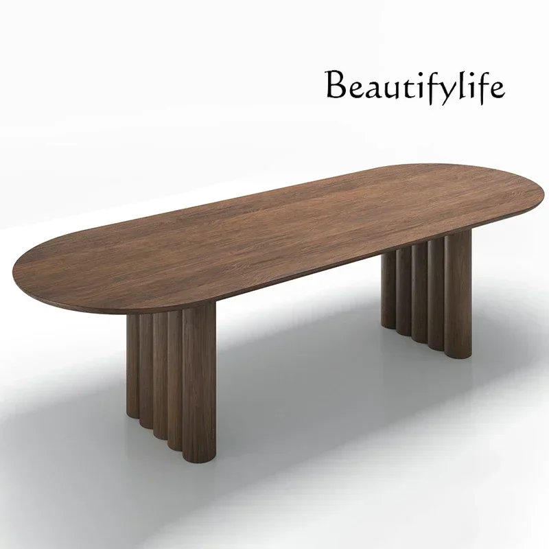 LZD J X Medieval Solid Wood Simple Long Table Retro Office Oval Table