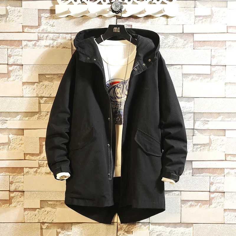 

LIBIELIY 2025 Spring Men's Windbreaker New Hooded Zipper Jackets Cargo Trench Coat Mens Casual Autumn Fashion Streetwear Cotton