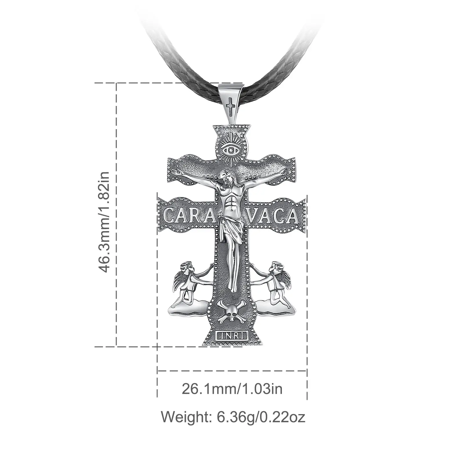 Eudora New 925 Sterling Silver Caravaca Cross Necklace Jesus Angel Religious Pendant Amulet Men Women Personality Jewelry