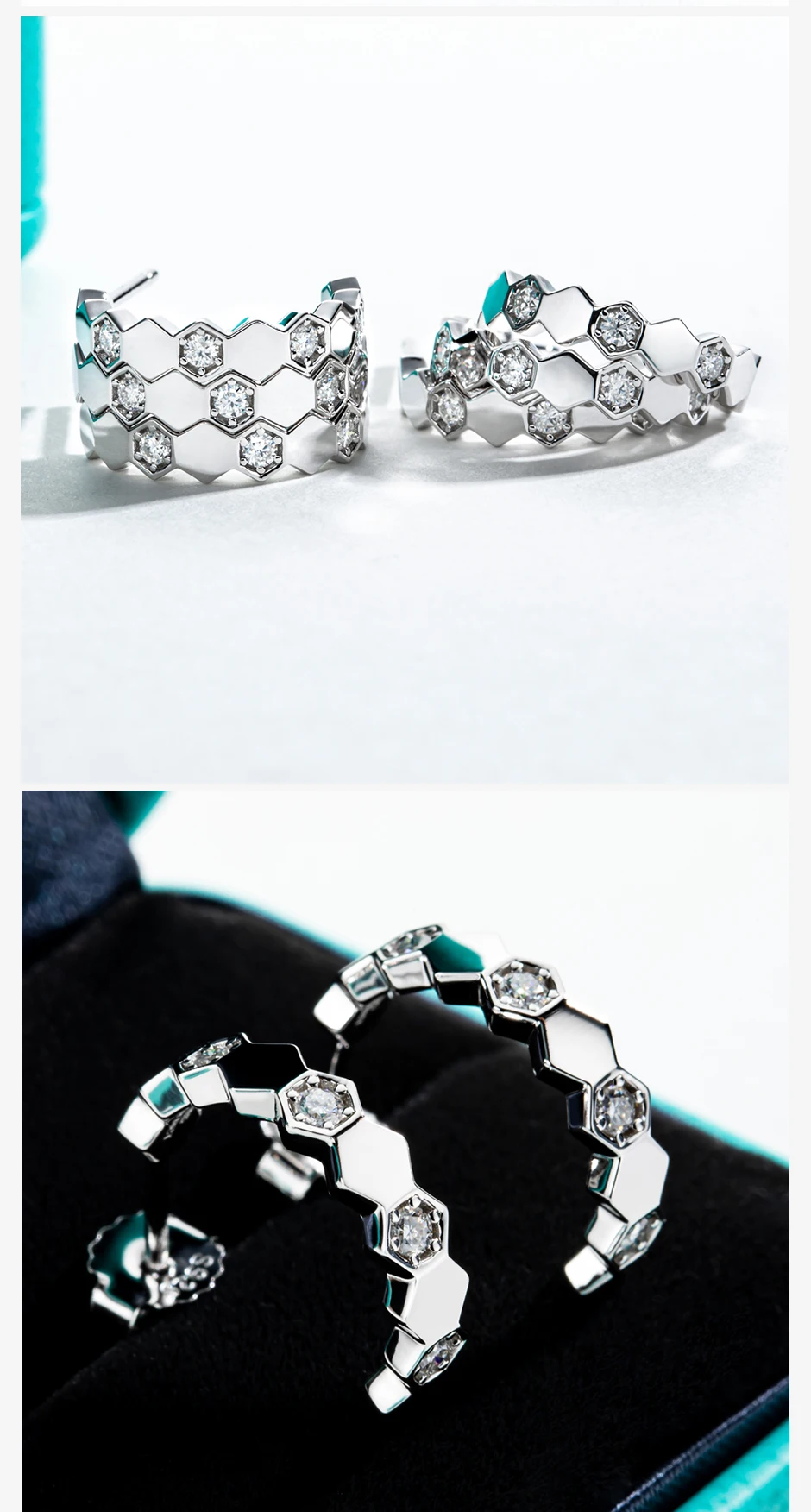 AnuJewel Moissanite Honeycomb Hoop Earrings 925 Sterling Silver D Color VVS1 Created Diamond Huggie Earrings For Women Jewelry