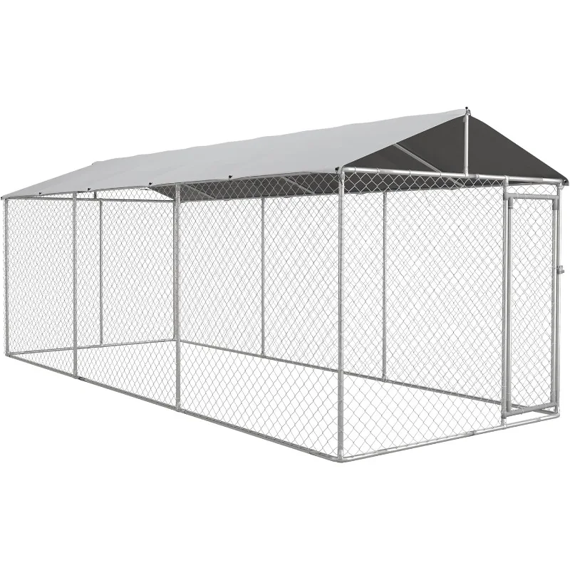 PawHut Large Dog Kennel Outside, Heavy Duty Dog Cage with Waterproof Cover, Outdoor Fence Dog Run