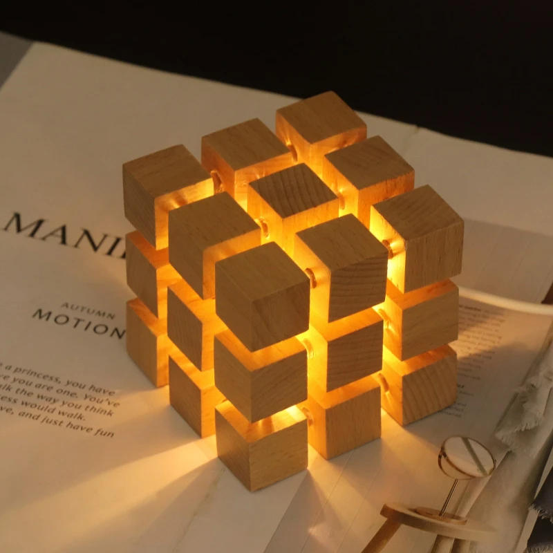 Magic Cube Night Light USB Plug in Battery Powered Desk Lamp Bedside Table Decoration Bedroom Atmosphere Light Children's Gift