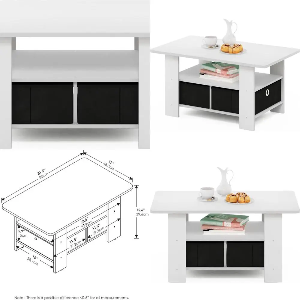 Compact Contemporary Coffee Table with Storage Drawer, Suitable for Living Spaces and Home Offices, White