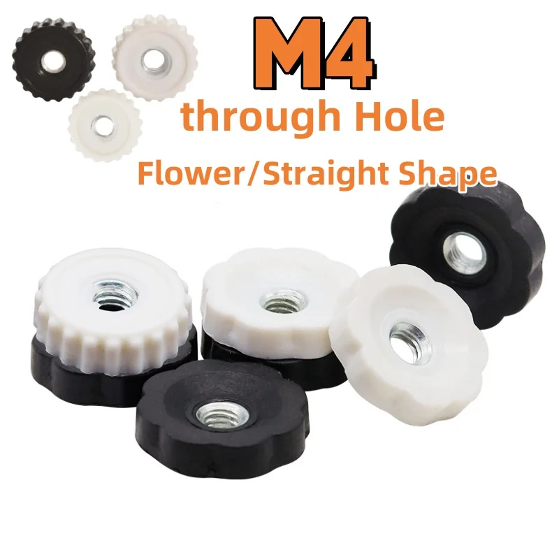 20/30/50/100pcs Thumb Knob Nut M4 Flower/Straight Shape Plastic Adhesive Head Plum Hand Tighten Nuts Adjustment Knob Nut