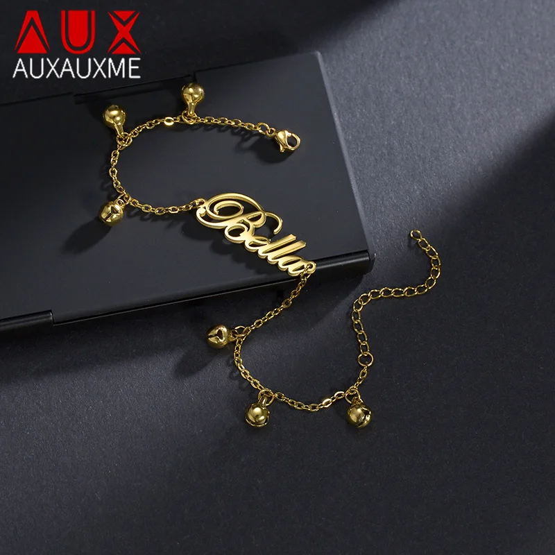 

Auxauxme Custom Bells Kids Name Bracelet Stainless Steel for Children Personalized Nameplate Bangle Birthday Jewelry Gifts