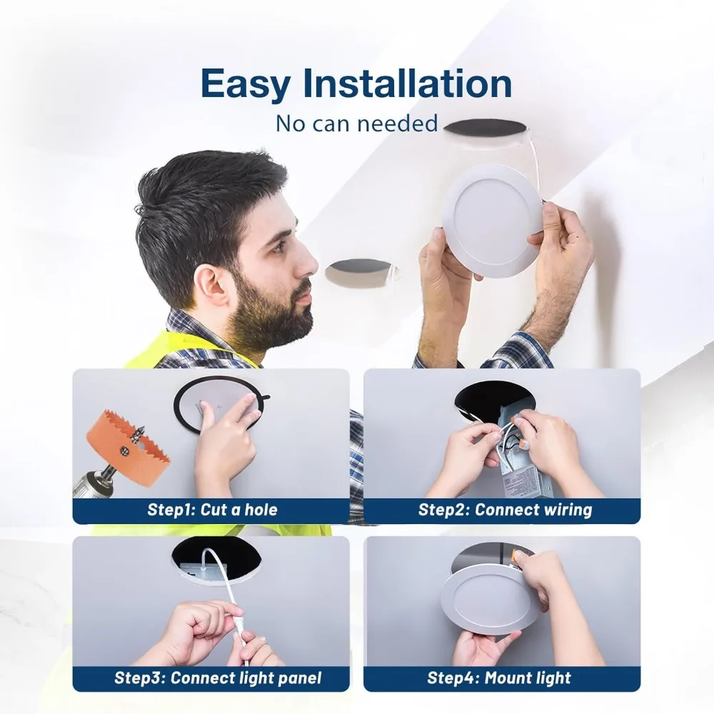 24 Pack 6 Inch 5CCT Ultra-Thin LED Recessed Ceiling Light with Junction Box, 1050LM Brightness, Dimmable Canless Wafer Downlight