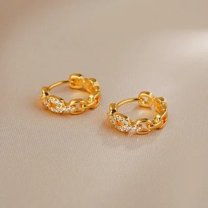 

Luxury 24K 9999 Pure Gold real gold Women's Diamond Lock Earrings Distinctive Ear Buckle
