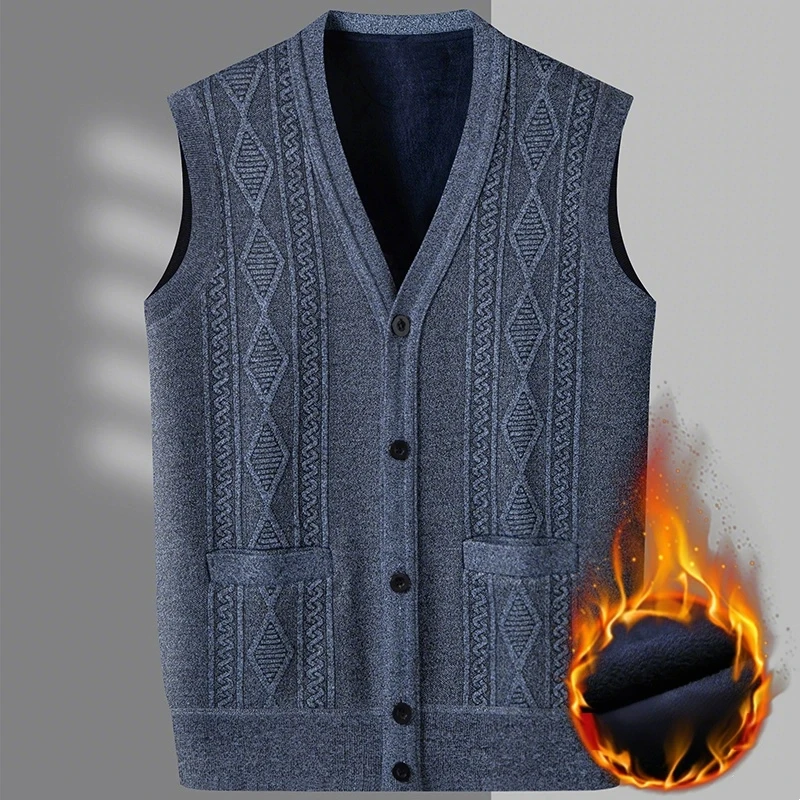 

Mens Knitted Vest Sweater Vest for Men Autumn Winter Warm Slim Fit Cardigan Waistcoat Coat with Pockets Outdoor Clothing