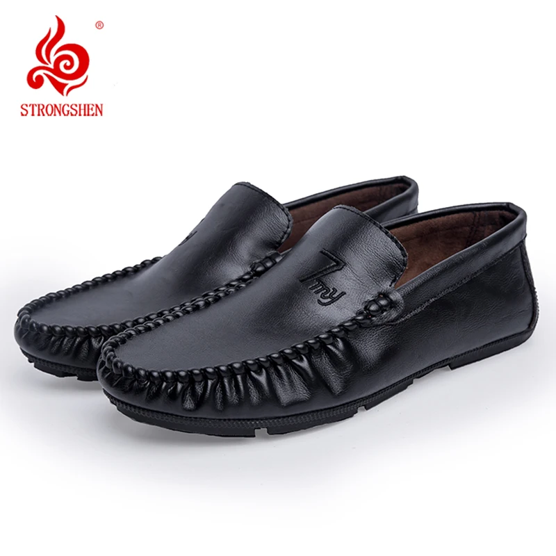 

STRONGSHEN Men Leather Shoes Casual Luxury Brand Formal Mens Loafers Moccasins Italian Breathable Slipon Driving Shoes Boat Shoe