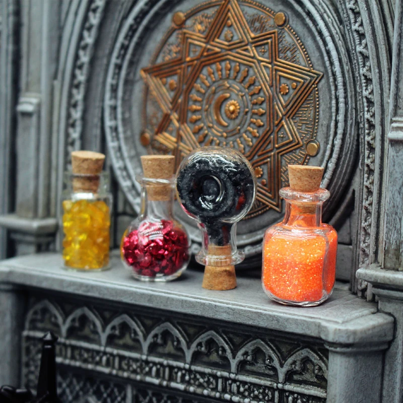 Hot 4Pcs Dollhouse Simulation Magic Potion Mineral Bottle Potion Mini Cork Glass Vials Halloween Decor Model Holiday Accessories - view 3