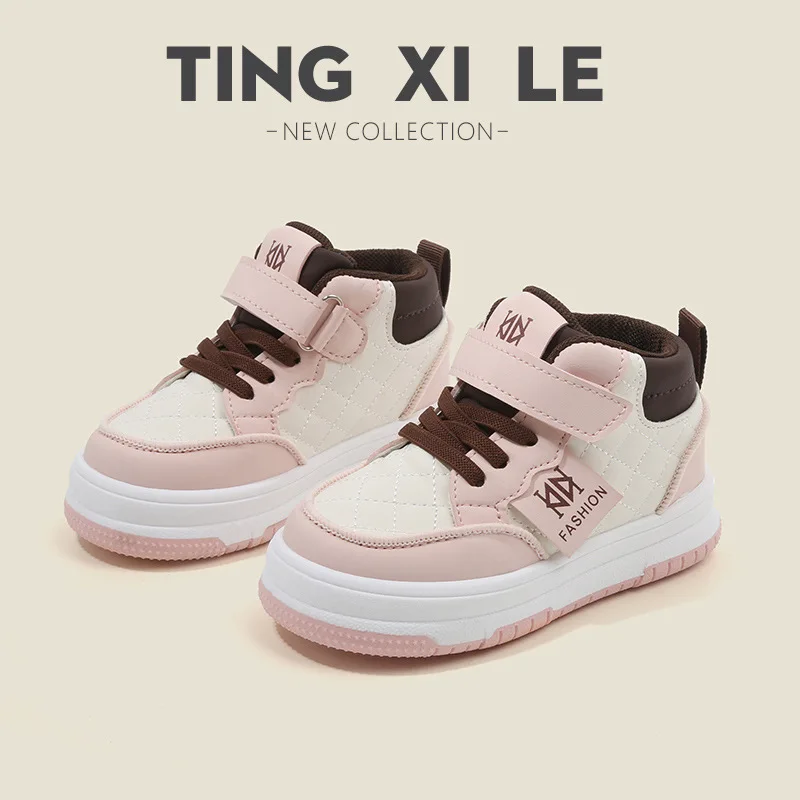 

New Student Outdoor Sports Shoes Boys Girls Casual High-Top Shoes Children Color-Blocked Sneakers Toddlers Soft-Soled Non-Slip
