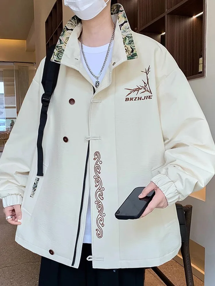 

New Chinese Sle Embroidered Hoodie Jaet Men's Autumn Winter Casual Tang Costume Top Polyester Fabric Long Sve Zipper C...