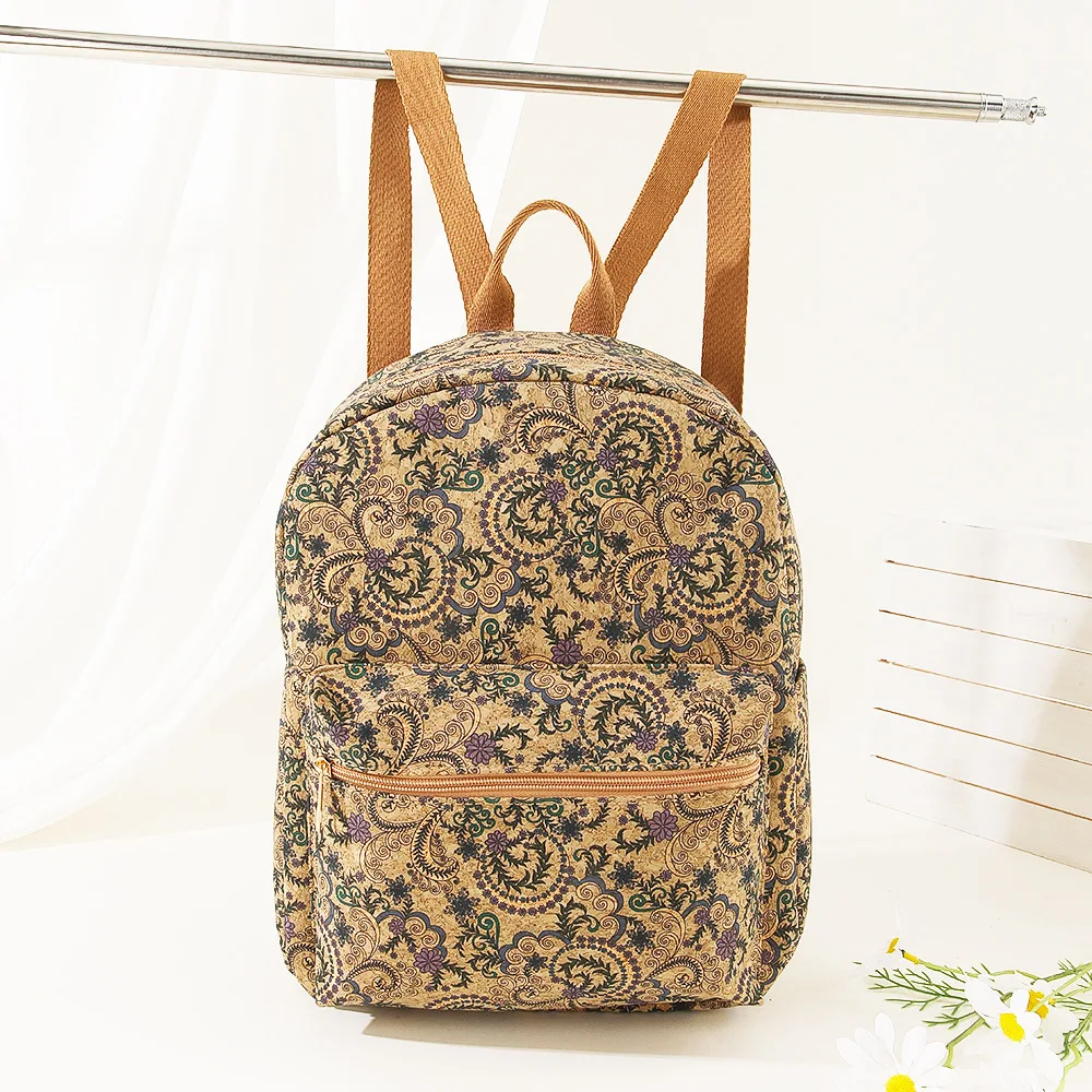 

6pcs Backpack Cork Leather Paisley Printing Large Capacity Travel Bag